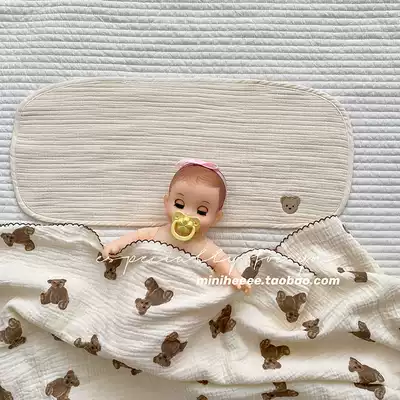 miniheeee Korean ins Wind bear bear embroidery newborn baby flat pillow cotton sweat-absorbing anti-spit milk pillow towel