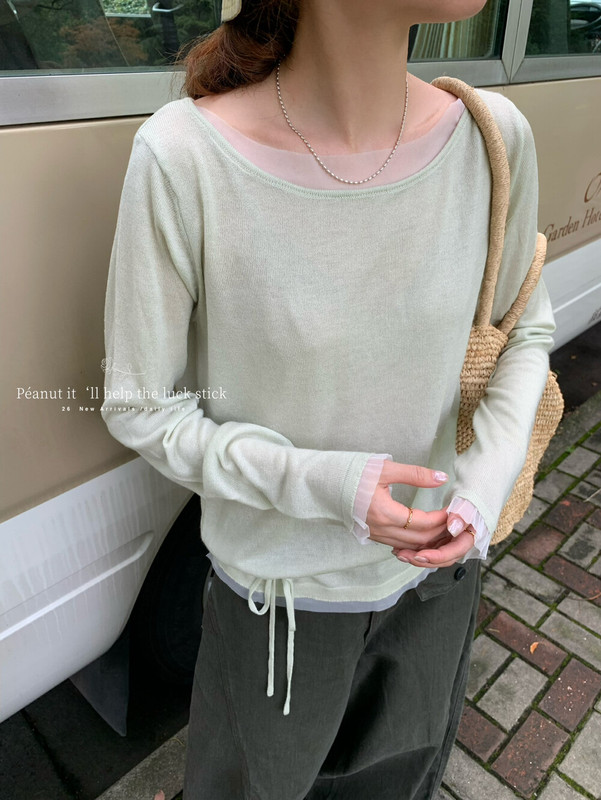 Peanut Peanut Home Autumn New Korean Style Ins Trend Gentle and Simple One-Shoulder Knitted Sweater (with Waist Rope) 11559