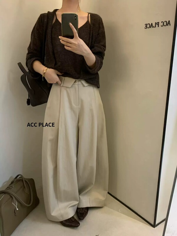 Acc Focus 8078 High-Waisted Wide-Leg Pants for Women, New Autumn Design, Casual Pants with Drape, Slimming Scimitar Pants Acc Focus 8078 High-Waisted Wide-Leg Pants for Women, New Autumn Design, Casual Pants with Drape, Slimming Scimitar Pants