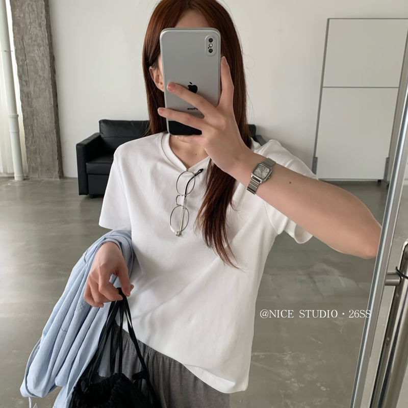 Nice Studio-2026 Spring New Popular Solid Color Versatile Short-Sleeve T-Shirt 1202 #
