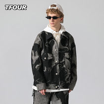 tfour Tide Mens coat heavy process Spring and Autumn Clothing Jacket 2021 new loose national tide