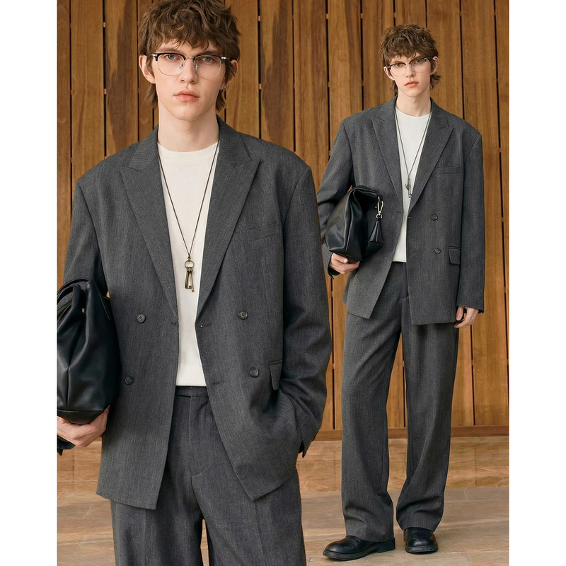 Double-Breasted Loose-Fitting Suit, Vintage Old Money Style Two-Piece Suit, Simple Spring and Autumn High-End Men's Jacket