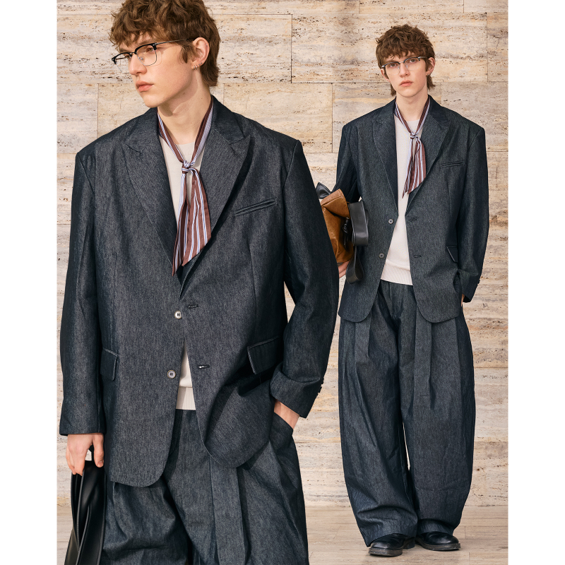Trendy High-Street American-Style Loose Denim Suit Set, New Spring Men's Wide-Leg Casual Pants Suit Two-Piece Set Trendy High-Street American-Style Loose Denim Suit Set, New Spring Men's Wide-Leg Casual Pants Suit Two-Piece Set