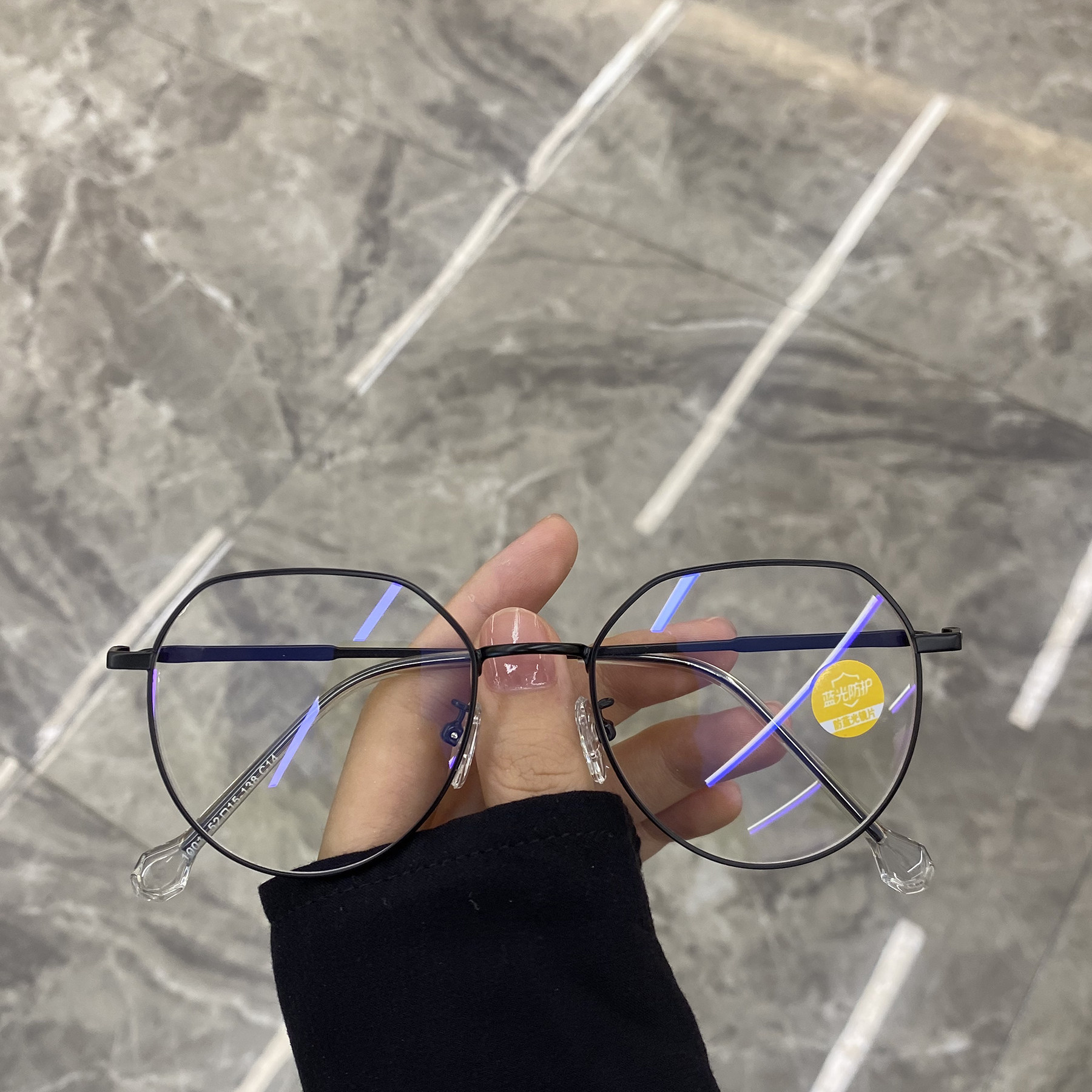 Korean version of new fit myopia glasses female anti-blue light flat mirror vegan mesh red metal round frame eyewear