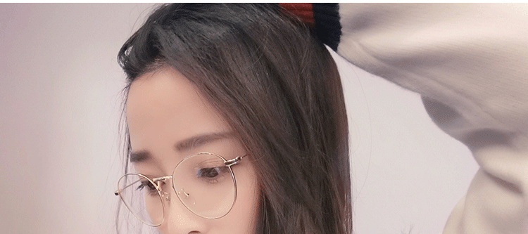 Phiên bản tiếng Hàn của trường retro tròn nửa khung kim loại phẳng gương văn học nhỏ nam nữ tươi với gọng kính cận thị kính mát nữ
