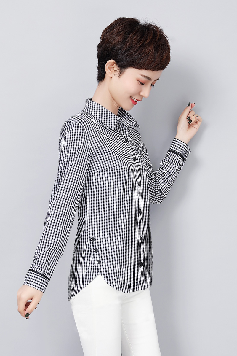 Mùa xuân và mùa thu mới của phụ nữ trung niên kích thước lớn mẹ thời trang áo sơ mi kẻ sọc nữ dài tay áo sơ mi 30-40 tuổi - Áo sơ mi dài tay 	áo sơ mi nữ dài tay cá tính	