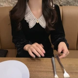 Элитное черное бархатное платье, коллекция 2022, французский стиль