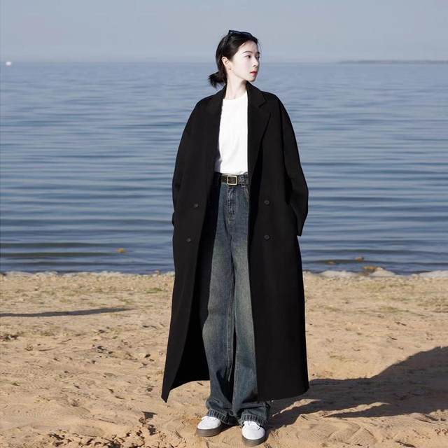 Tall women's double-sided woolen cashmere coat