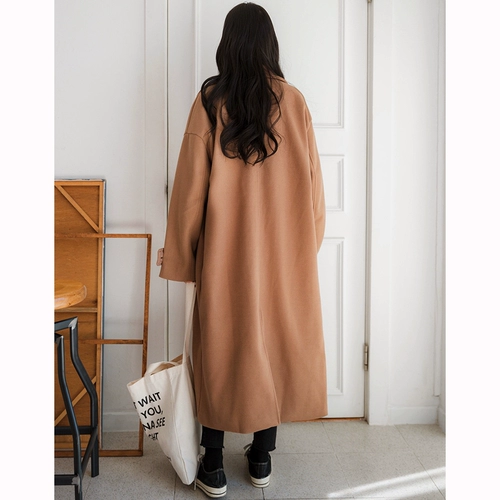 Длинное демисезонное шерстяное пальто, коллекция 2023, в корейском стиле, увеличенная толщина