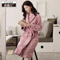 Nightgown ladies winter coral velvet padded medium long flannel bathrobe autumn winter warm sweet large size bathrobe