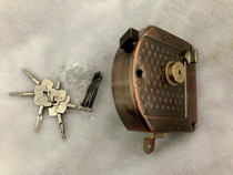 Old fashioned security door entrance door lock triple hole mechanical cross lock core integrated with key large piece of red ancient bronze color