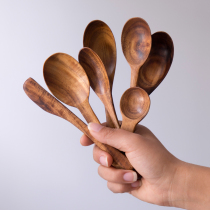 Large and small wooden spoon Japanese long handle solid wooden spoon spoon spoon tableware Dessert coffee handmade honey spoon Solid wood