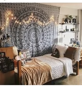 Mandala Ấn Độ Bohemian gió quốc gia bọc vải treo ở treo màu đen và trắng tấm thảm tường INS cá Mandala - Tapestry