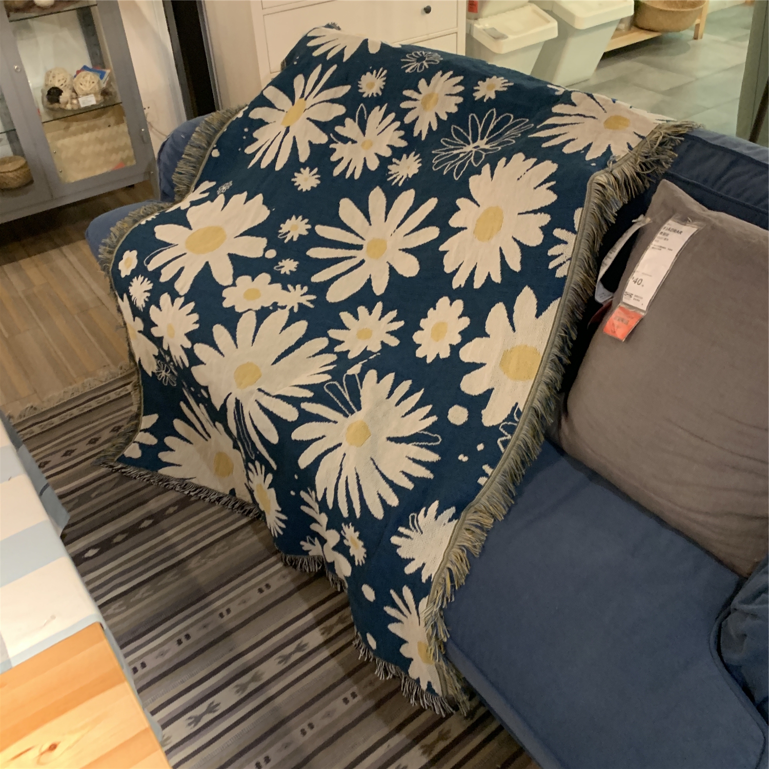 Decorative Blanket Blanket Blanket Sofa Towel Sofa Blanket Bohemian Little Fresh Daisy Deep Blue