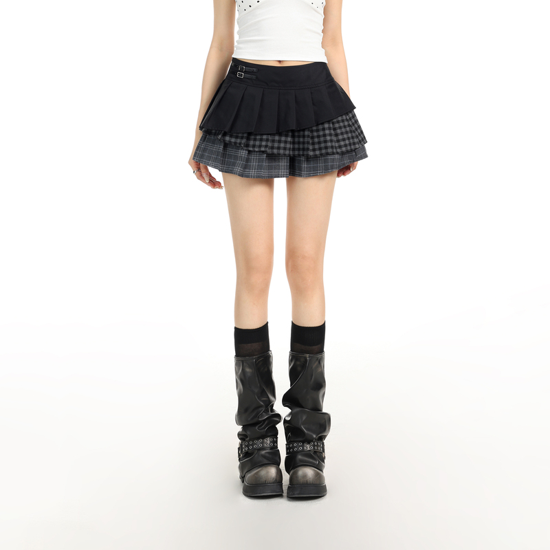 Biggold Design Layered Y2K Plaid Skirt for Women, Summer Punk Sweet Cool Spicy Girl A-Line Slimming Short Skirt