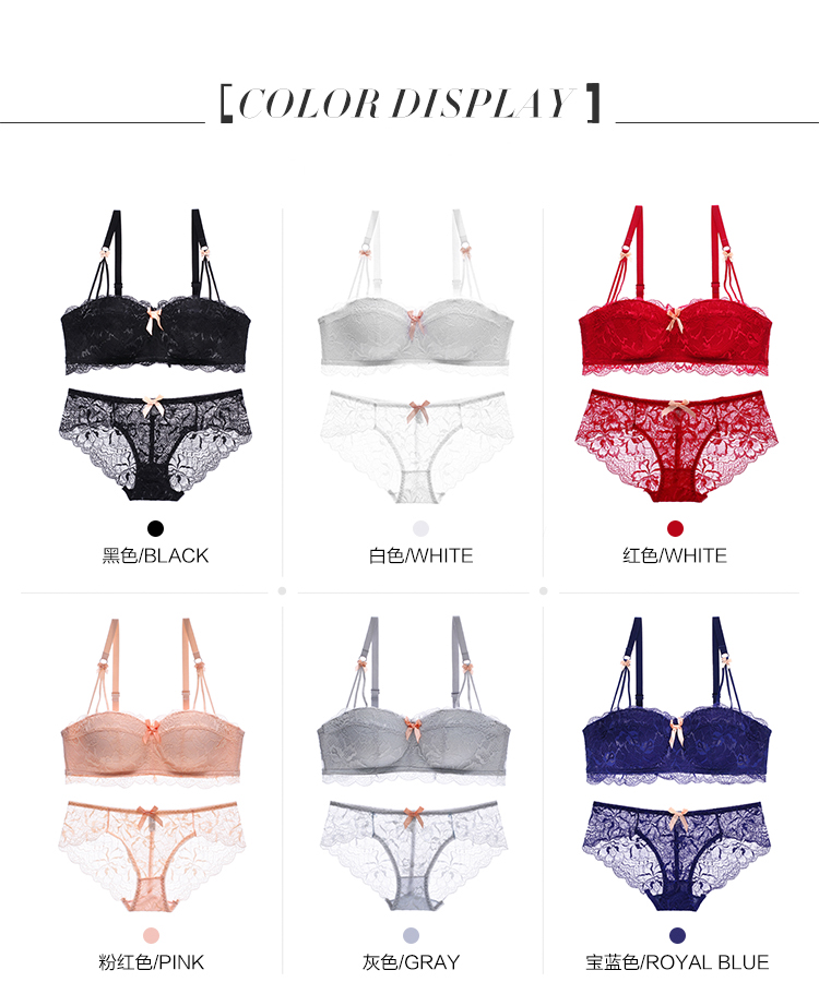 Không có vòng thép ren dày ngực nhỏ áo ngực nửa cup bra set sexy tập trung vào các cô gái sinh viên đồ lót