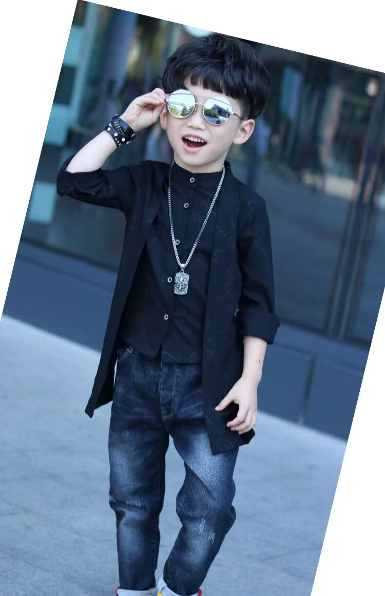 Áo sơ mi nam tay dài 2018 mới xuân thu mới áo sơ mi hai dây trẻ em phong cách Trung Quốc cổ áo cổ áo cardigan phiên bản Hàn Quốc quần áo bé gái