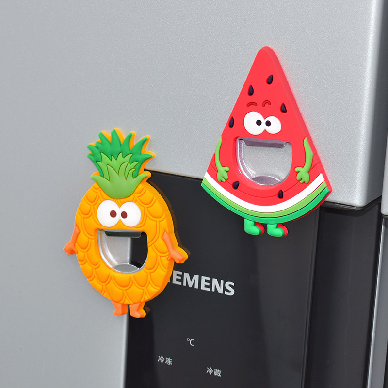 Cute Summer New Pint Fruit Pineapples Watermelon Bottle Opener With Silicone Gel Anticollister Stickup to Decorative Magnets