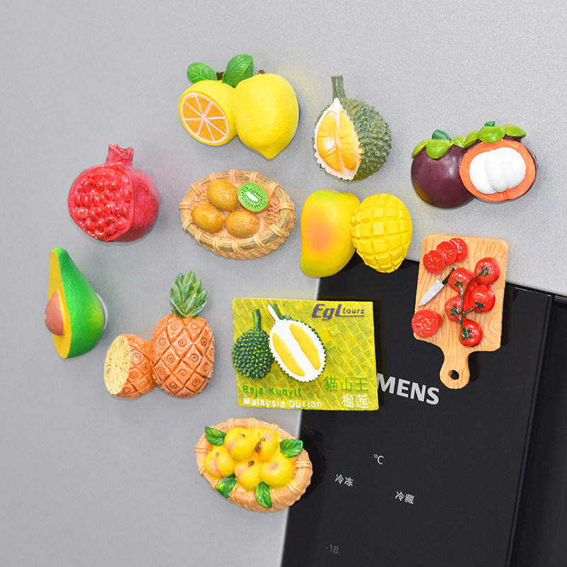 Simulation food fruit refrigerator stickers 3D stereo strawberry pineapple durian mangosteen magnets Home decoration magnetic stickers