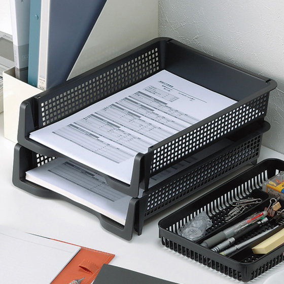 日本桌面叠加式A4纸文件架办公室书桌文件收纳盒资料框档案收纳篮