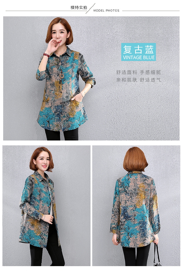 Mùa xuân mới kích thước lớn của phụ nữ 40-50 tuổi Mẹ tải màu dài tay áo sơ mi trung niên - Quần áo của mẹ áo tuổi trung niên