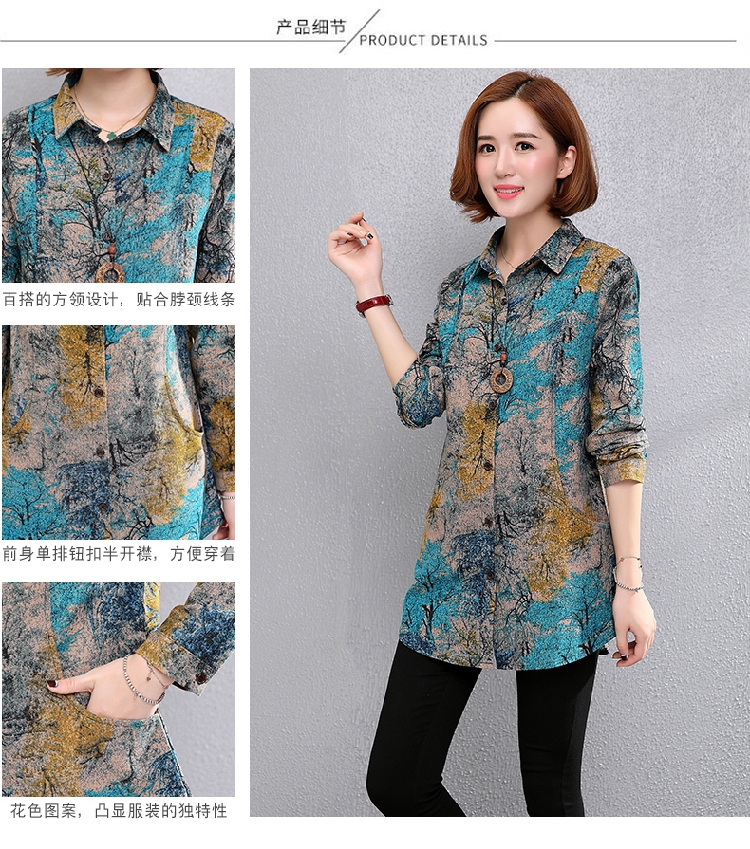 Mùa xuân mới kích thước lớn của phụ nữ 40-50 tuổi Mẹ tải màu dài tay áo sơ mi trung niên - Quần áo của mẹ áo tuổi trung niên