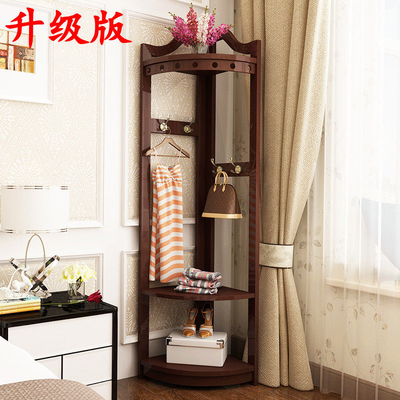 Coat rack corner bedroom floor-to-ceiling corner hanger shelf Solid wood hanger Household European modern simple