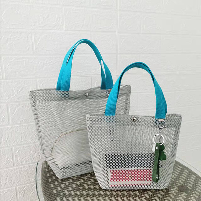 Bento Lunch Box Mesh Tote Bag Mini Contrast Color Lightweight breathable Hollow ການເກັບຮັກສາຖົງເດັກນ້ອຍໃຫມ່