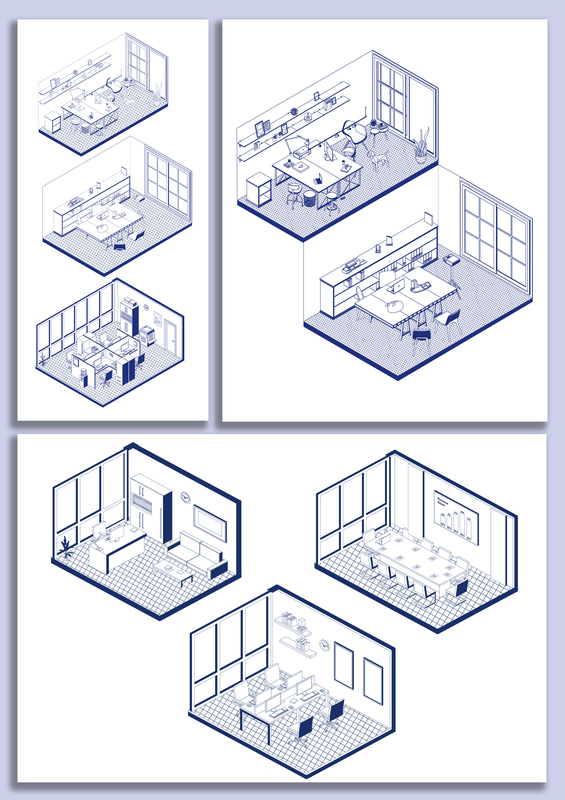 Design Materials｜Interior Axonometric Analysis Diagram No.2｜Ai+Psd File