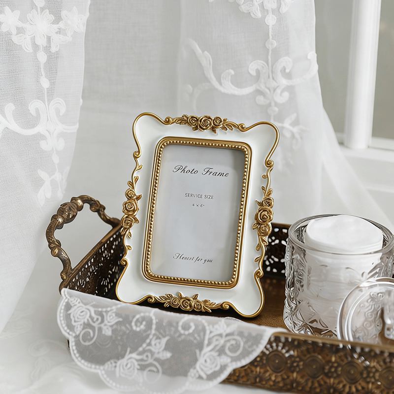 European-Style 6inch Photo Frame Picture Frame 6inch Tabletop High-End White Gold Rose Desktop Photo Frame Picture Frame Ornament
