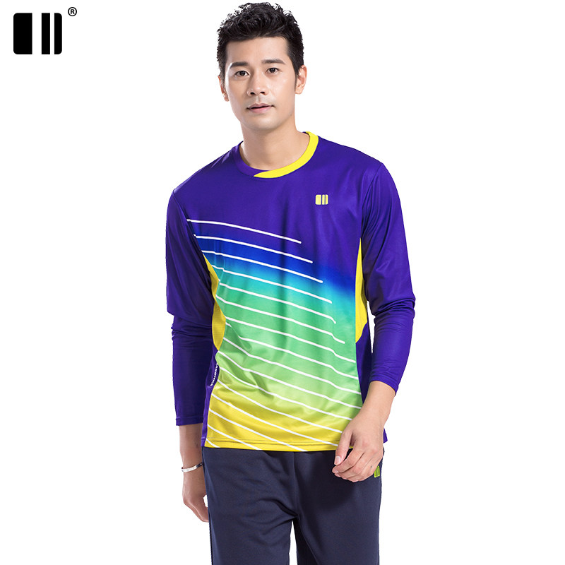 (Speed Dry type) Single Double Number badminton suit Men's speed dry clothes T-shirt round neck long sleeve sports blouse for autumn and winter jersey