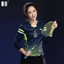 (Quick-drying type)single and double badminton clothes Womens quick-drying t-shirt round neck long sleeve sports clothes autumn and winter tennis clothes
