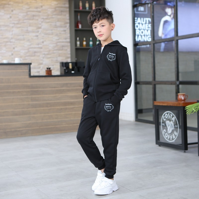 Spring Clothing New Boy Sports Suit CUHK Boy Spring Autumn Pure Cotton Knitted Sweatshirt 2 Pieces Of Juvenile Student Clothing