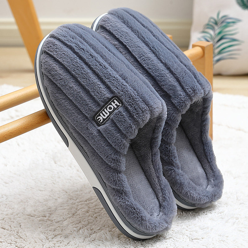 Cotton slippers men's autumn and winter indoor thick bottom plush anti-slip home warm new home fur slippers for men's winter