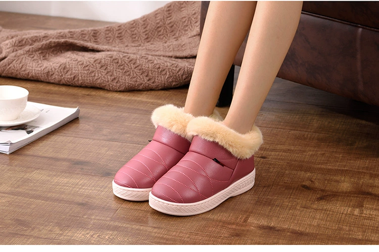 Winter túi-top cao với ấm dép bông vài người đàn ông và phụ nữ cộng với nhung nhà nội thất nặng có đáy giày bông PU da trơn không thấm nước
