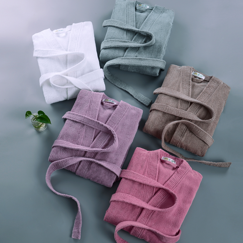 Five-star hotel bathrobe cotton towel material autumn and winter women's long version absorbent quick-drying nightgown men's cotton bathrobe