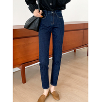 MSTOKYO Joker high waist washed jeans women 2021 Winter New plus velvet slim straight tube ankle-length pants