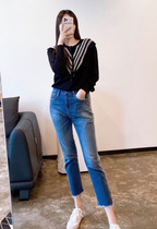 ins tide brand contrast color slim small straight jeans women 2021 new small foot pencil pants