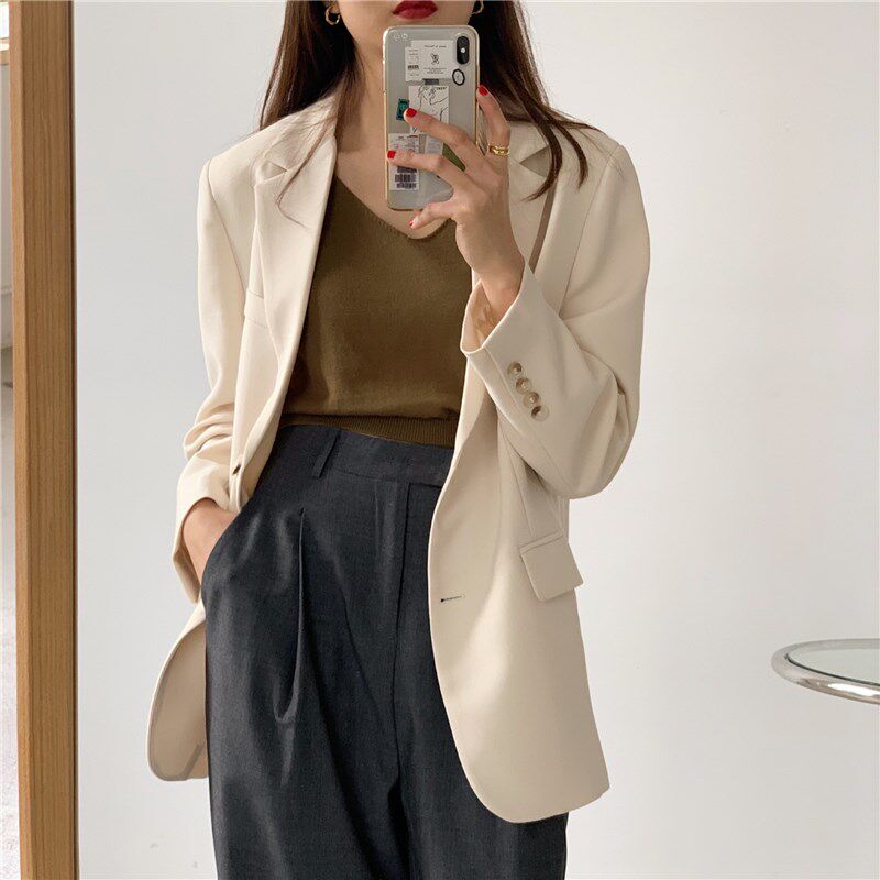 MSTOKYO port wind fried street beige blazer women's autumn design sense niche net red thin casual suit