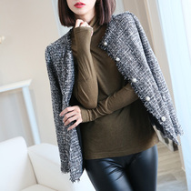 Bring your own star spotlight ~ Shuyuan B into CHAO flash coarse flower heavy industry Shuyuan FEEL pearl buckle coat