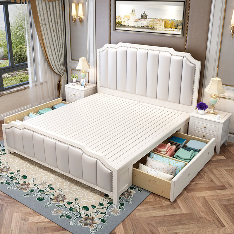 American light luxury solid wood bed quarrel break up bed 1 8 white master bedroom modern simple 1 5 ins bedroom net red bed