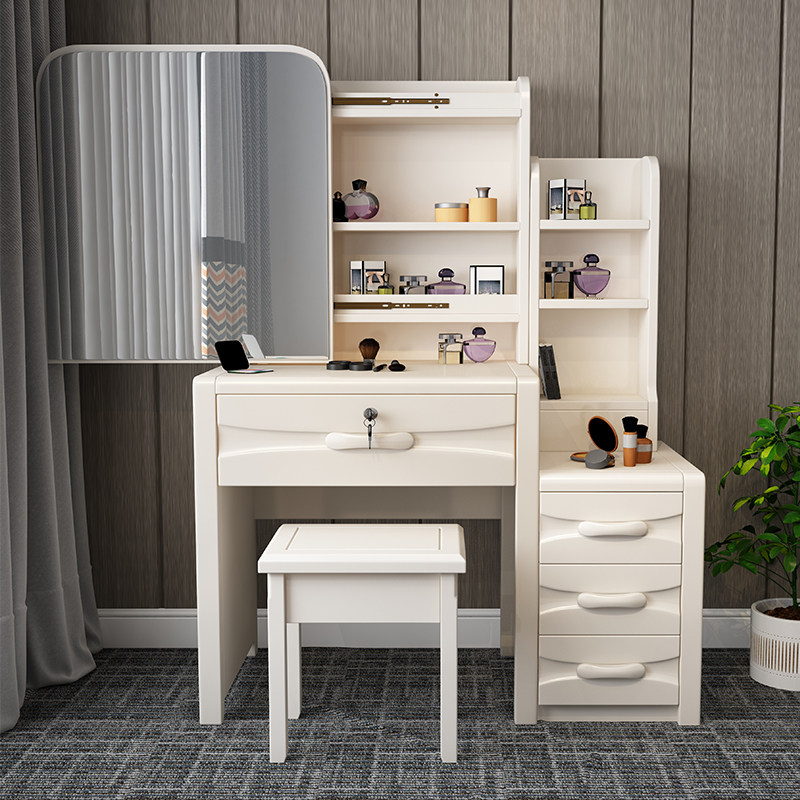 Solid wood dressing table bedroom modern minimalist dressing table net red makeup table white American makeup storage box with mirror