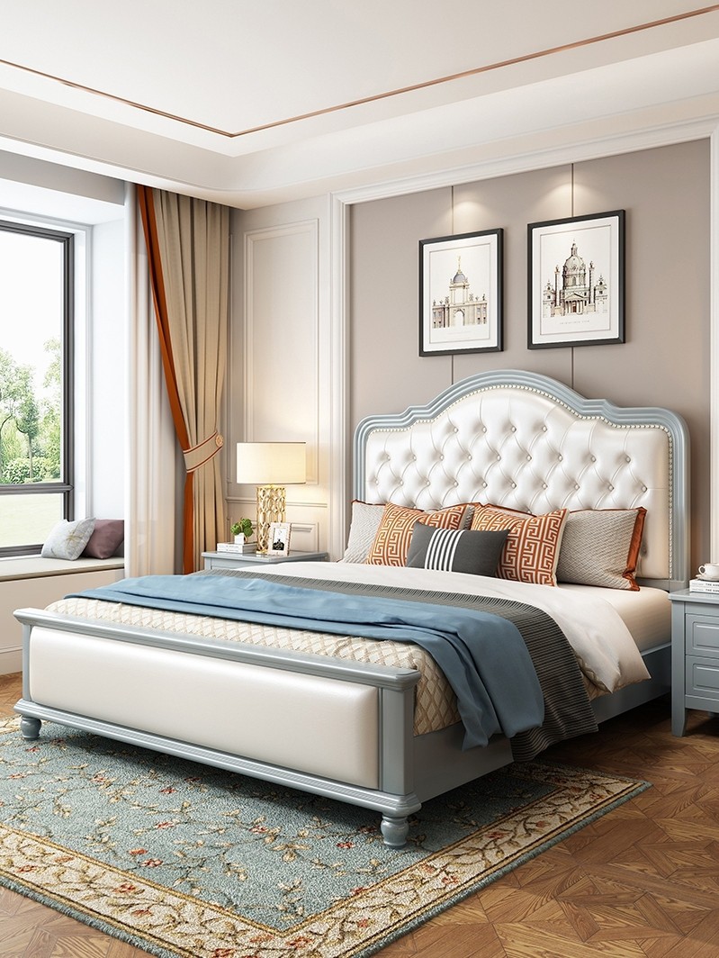 White modern minimalist princess bed master bedroom with American solid wood bed 1 8 m light and luxurious European-style double bed 1 5 m