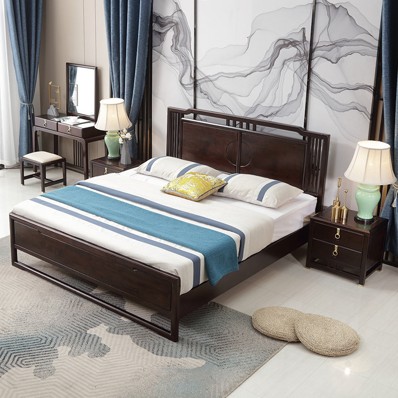 The new Chinese-style wood bed 1 8 meters master nuptial bed double bed and breakfast Zen bed light luxury of the Chinese style furniture
