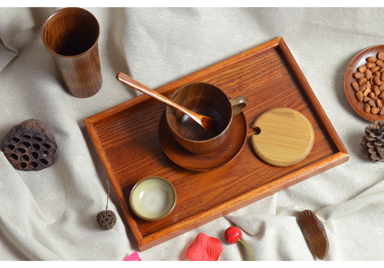 Tấm gỗ hình chữ nhật trà bằng gỗ khay Nhật Bản tea cup tray kích thước khay khách sạn tráng miệng đĩa trái cây thìa gỗ