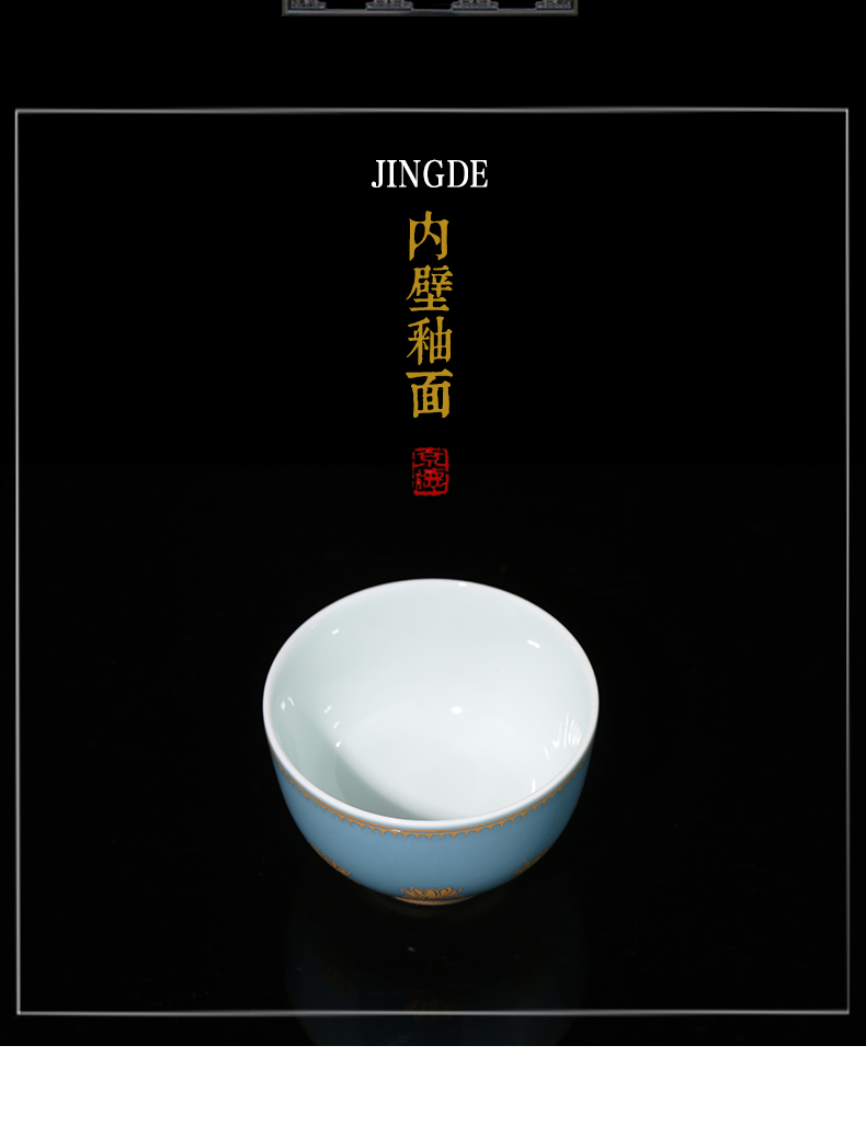 Jing DE and auspicious jingdezhen ceramic kung fu tea set hand - made teacup masters cup blue paint Lian wave lotus cup