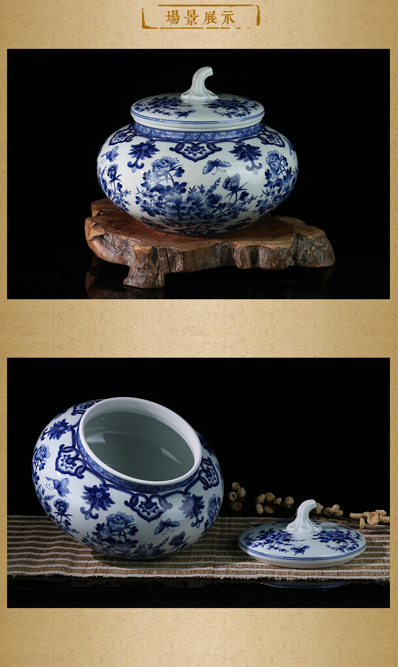 Beijing DE and auspicious all hand jingdezhen blue and white peony flower pot large store tea caddy fixings ceramic tea pot