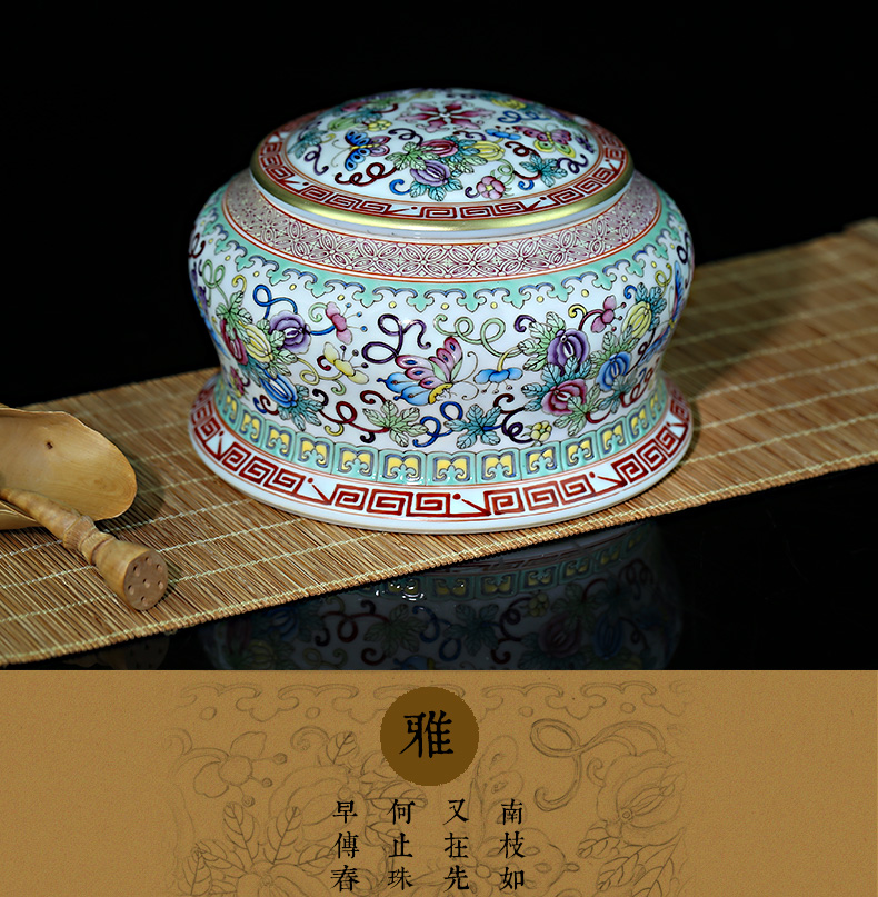 Jing DE and auspicious caddy fixings limited collection jingdezhen pure manual hand - made pastel melon butterfly stretch waist as cans