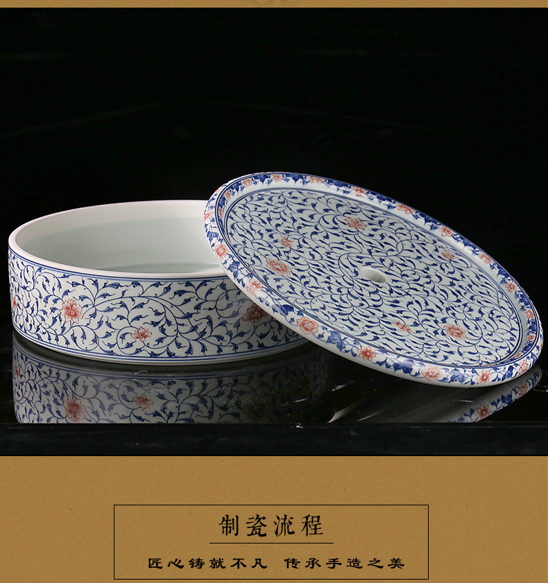 Blue and white youligong hand - made ceramic and auspicious household dry big tea tray was kung fu tea tea table drawer tray