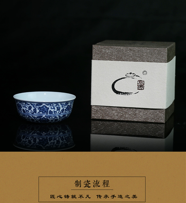 And auspicious old manual hand - made all thin foetus sample tea cup large blue And white porcelain is jingdezhen ceramic kunfu tea cups